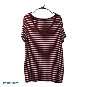 MERONA • Burgundy Striped V-Neck